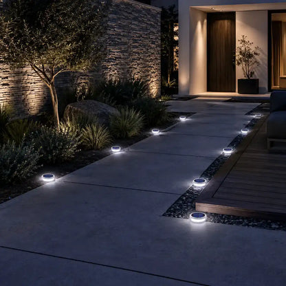 Round Solar LED Deck Lights - Auto On/Off, Stick-On, IP68 Waterproof