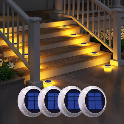 Round Solar LED Deck Lights - Auto On/Off, Stick-On, IP68 Waterproof