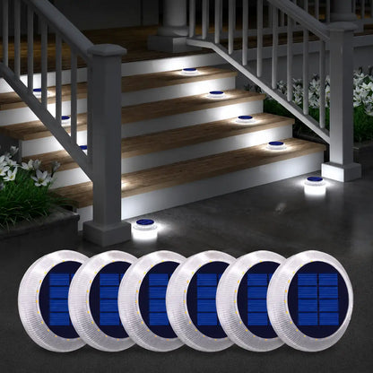 Round Solar LED Deck Lights - Auto On/Off, Stick-On, IP68 Waterproof
