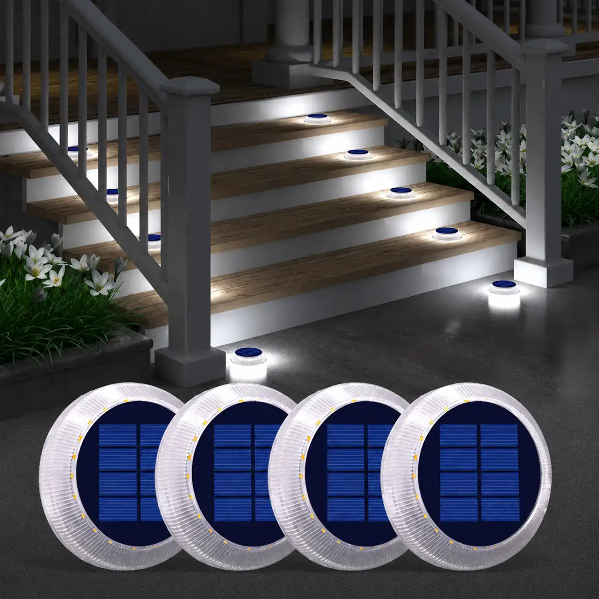 Round Solar LED Deck Lights - Auto On/Off, Stick-On, IP68 Waterproof