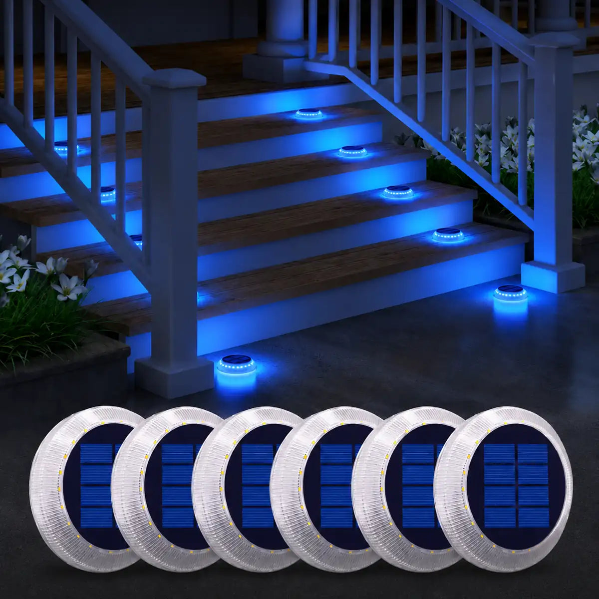 Round Solar LED Deck Lights - Auto On/Off, Stick-On, IP68 Waterproof