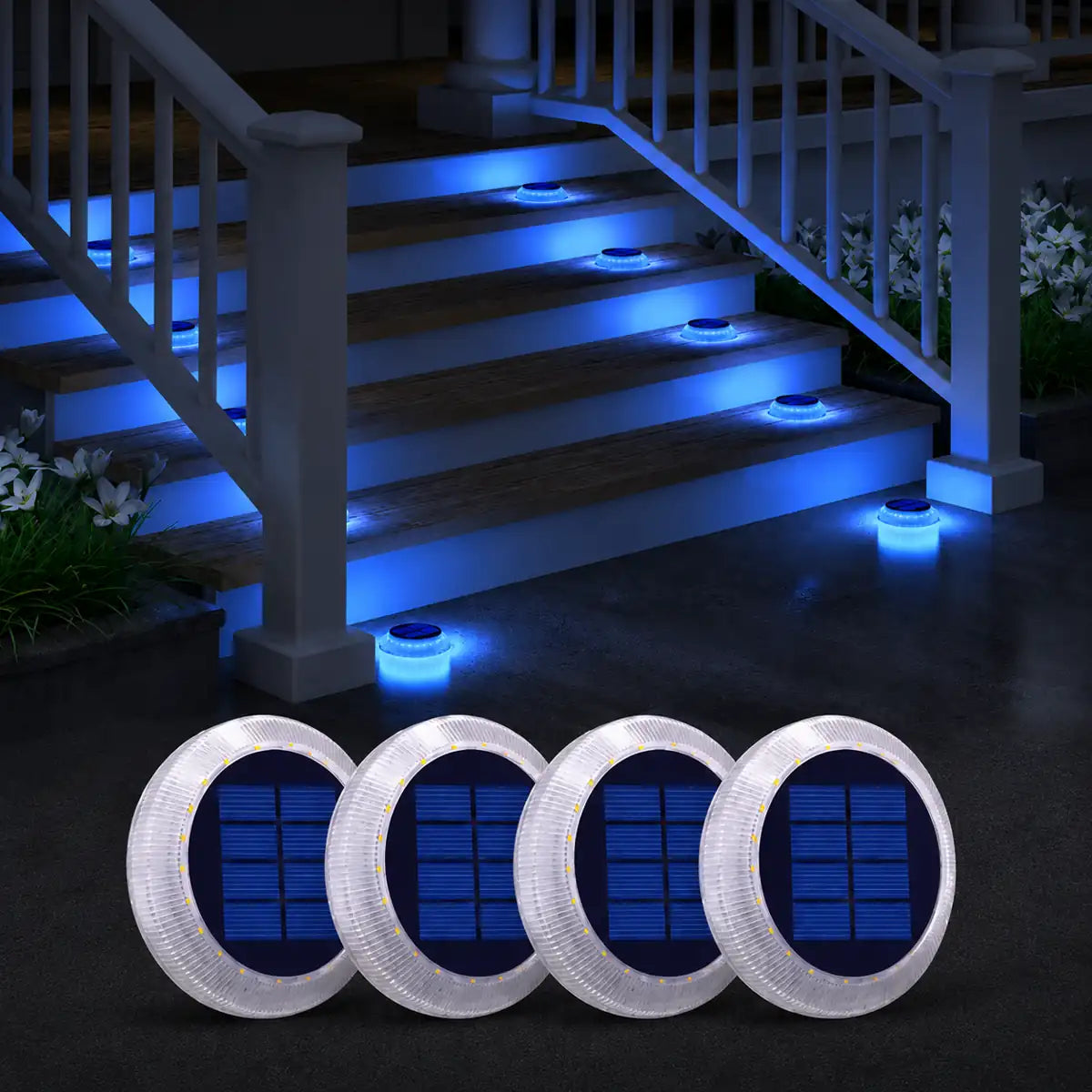 Round Solar LED Deck Lights - Auto On/Off, Stick-On, IP68 Waterproof