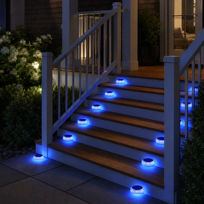 Round Solar LED Deck Lights - Auto On/Off, Stick-On, IP68 Waterproof