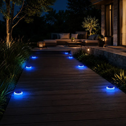 Round Solar LED Deck Lights - Auto On/Off, Stick-On, IP68 Waterproof