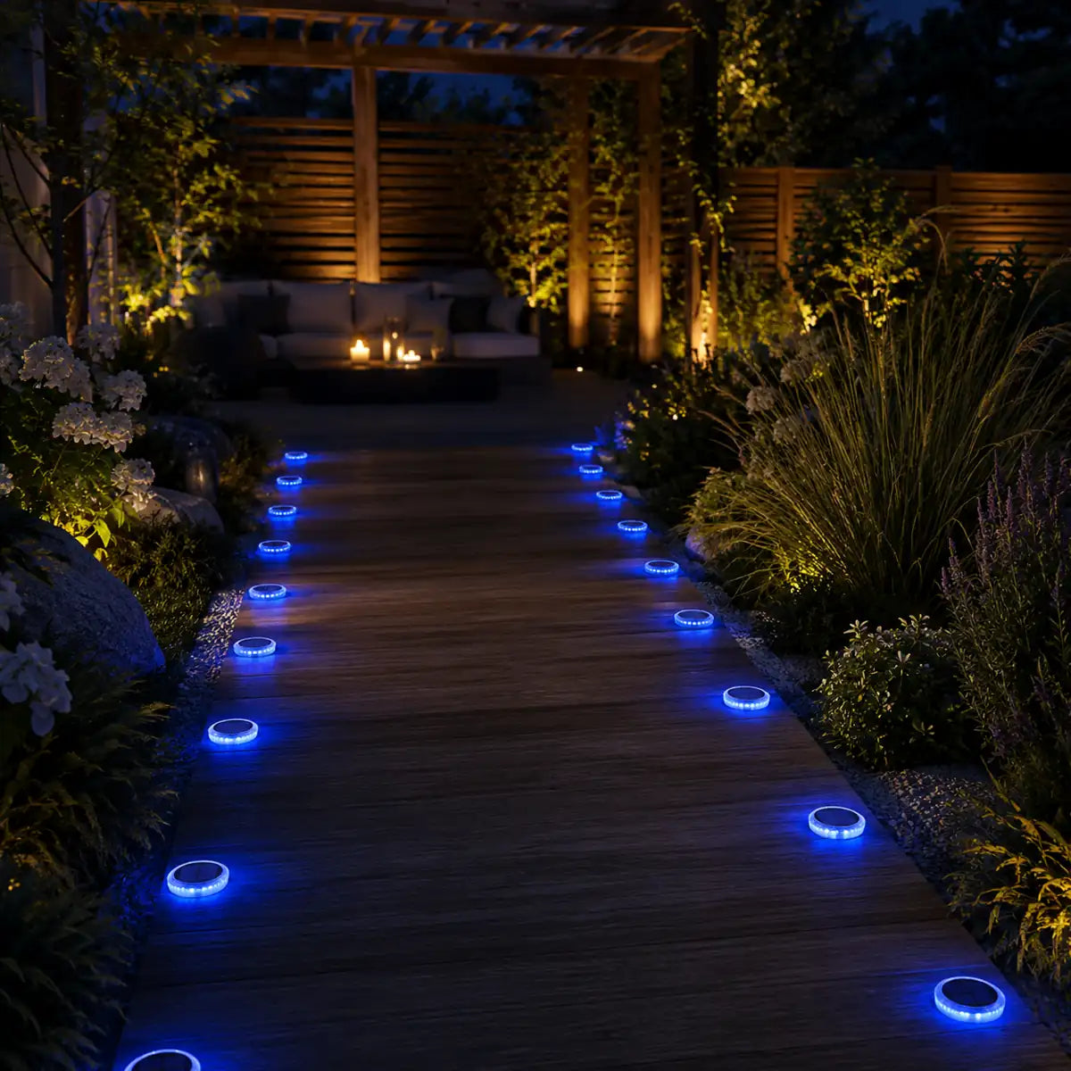 Round Solar LED Deck Lights - Auto On/Off, Stick-On, IP68 Waterproof