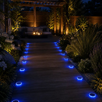 Round Solar LED Deck Lights - Auto On/Off, Stick-On, IP68 Waterproof