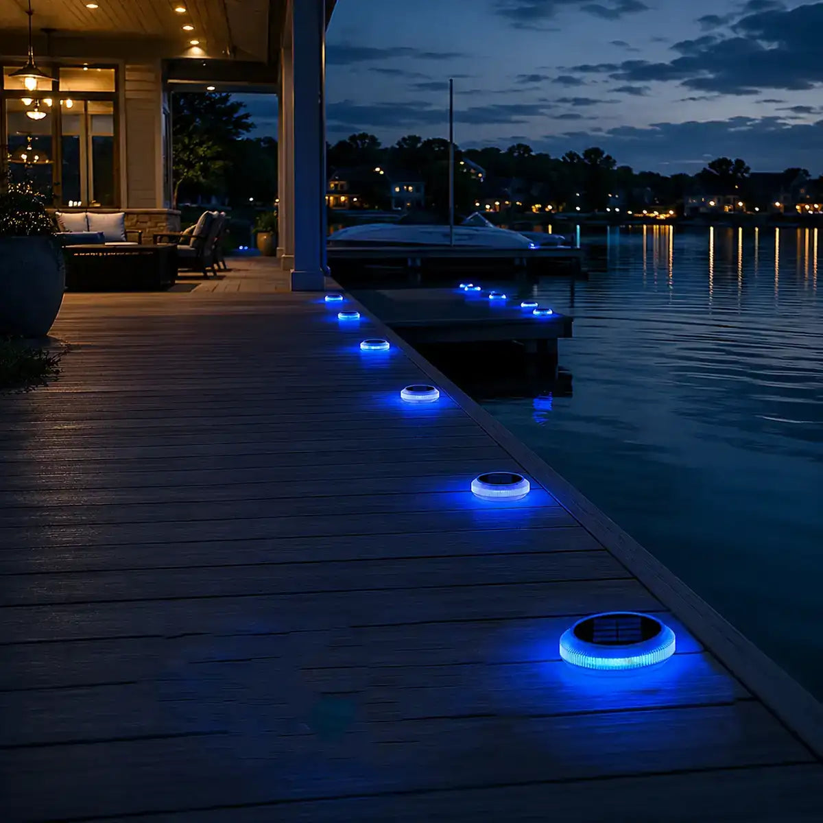 Round Solar LED Deck Lights - Auto On/Off, Stick-On, IP68 Waterproof