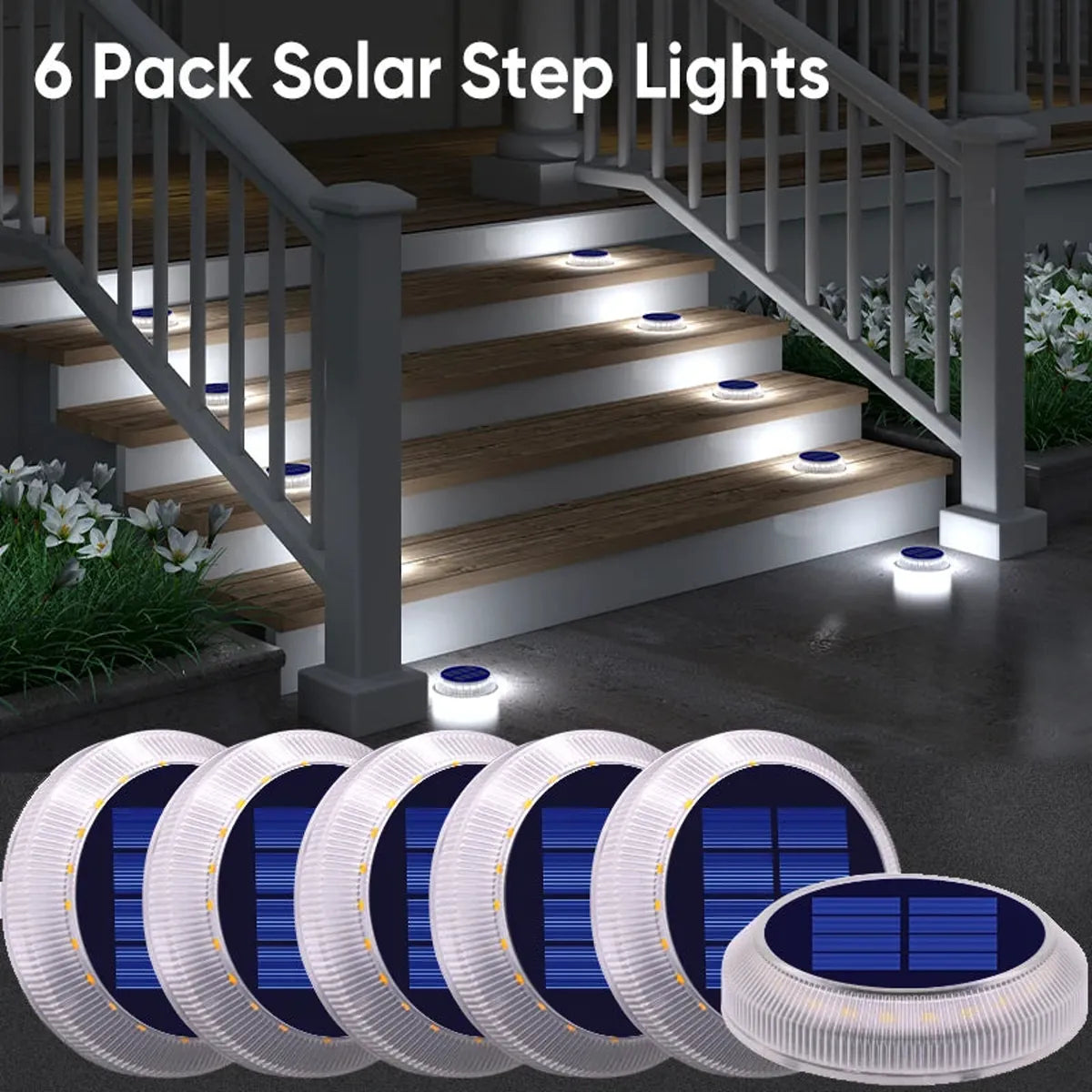 4/6 Pack Solar Driveway Deck Lights Outdoor IP68 Waterproof Stick on for Step Pool Pathway