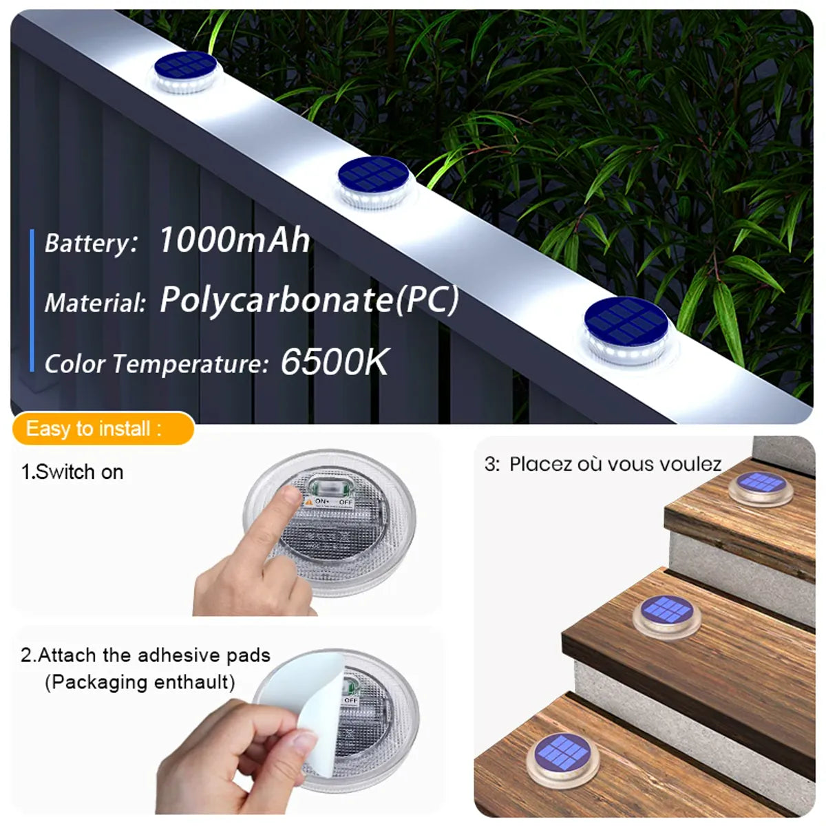 4/6 Pack Solar Driveway Deck Lights Outdoor IP68 Waterproof Stick on for Step Pool Pathway