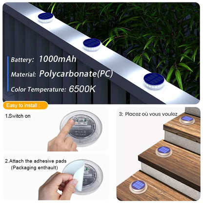 4/6 Pack Solar Driveway Deck Lights Outdoor IP68 Waterproof Stick on for Step Pool Pathway