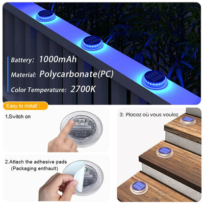 4/6 Pack Solar Driveway Deck Lights Outdoor IP68 Waterproof Stick on for Step Pool Pathway