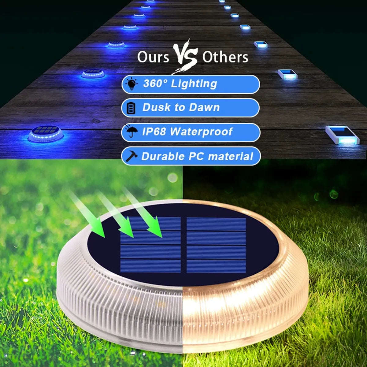 4/6 Pack Solar Driveway Deck Lights Outdoor IP68 Waterproof Stick on for Step Pool Pathway