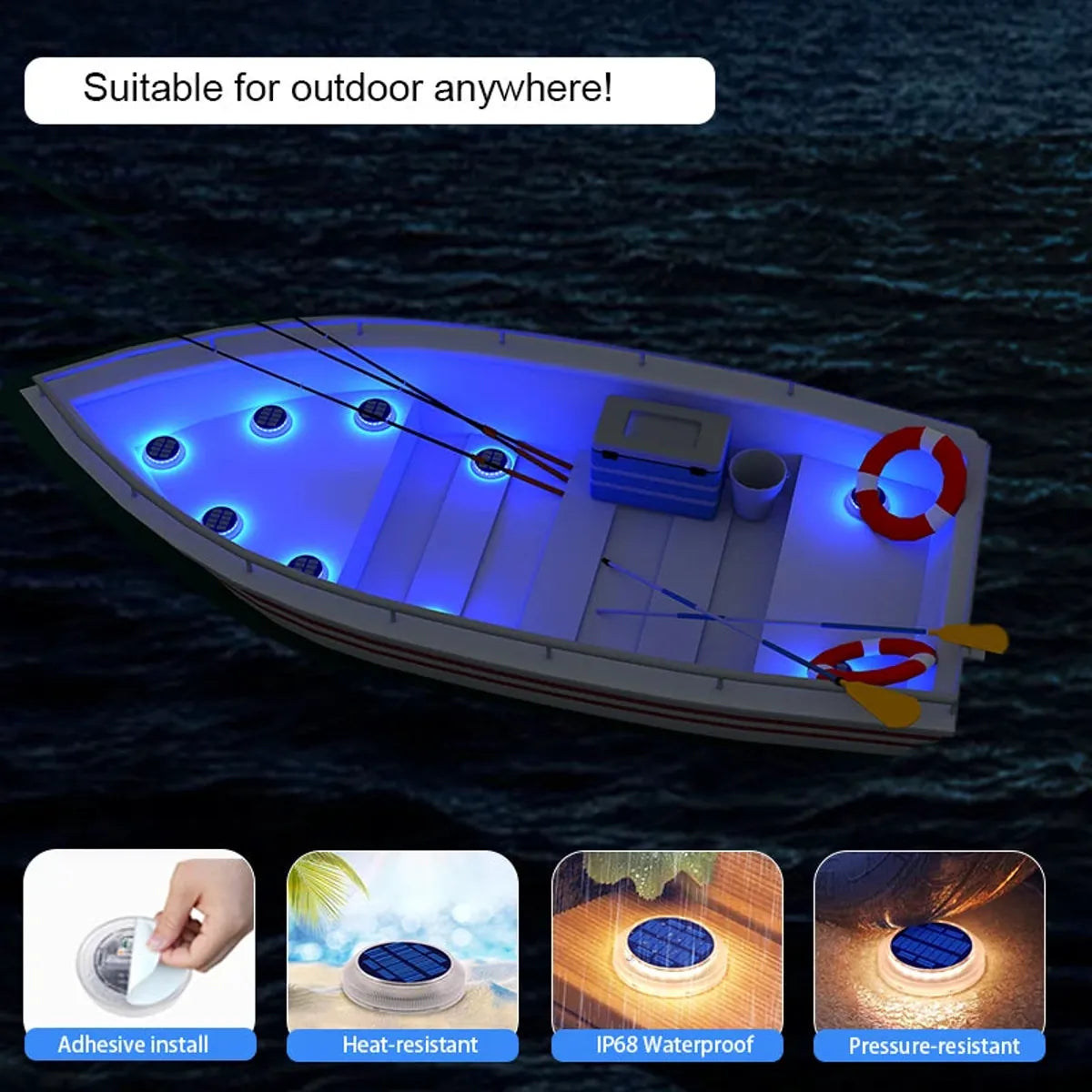 4/6 Pack Solar Driveway Deck Lights Outdoor IP68 Waterproof Stick on for Step Pool Pathway