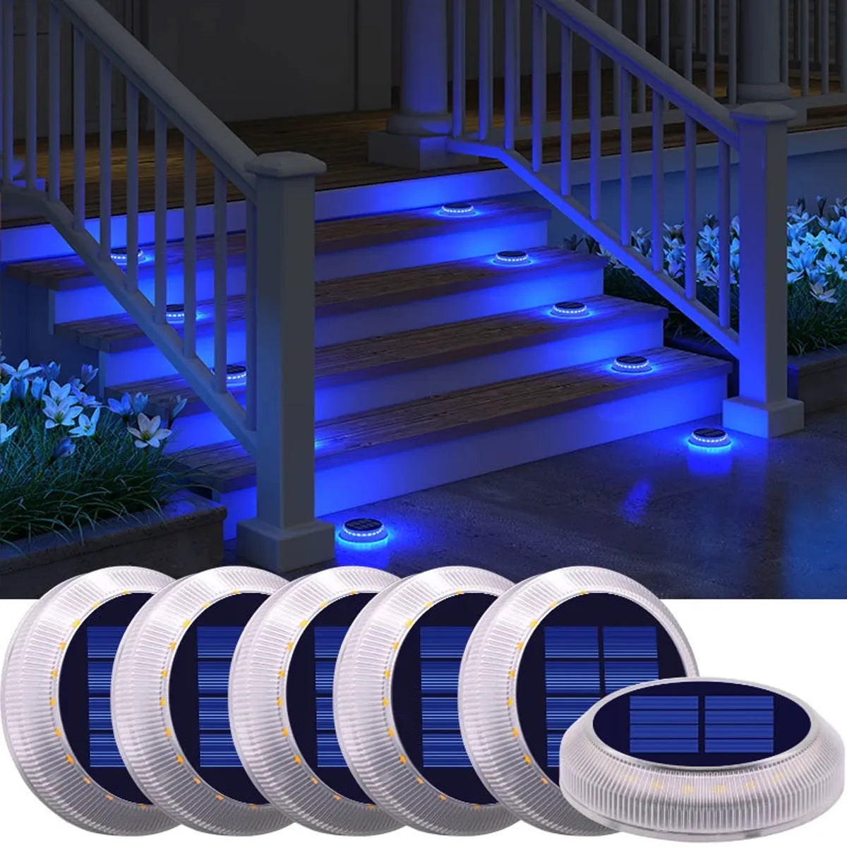 4/6 Pack Solar Driveway Deck Lights Outdoor IP68 Waterproof Stick on for Step Pool Pathway