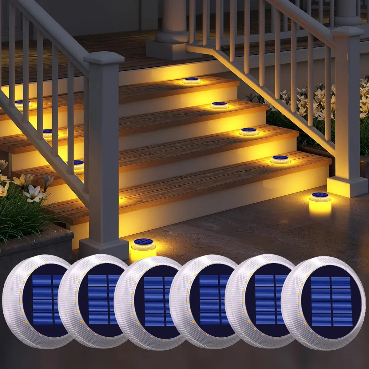 4/6 Pack Solar Driveway Deck Lights Outdoor IP68 Waterproof Stick on for Step Pool Pathway