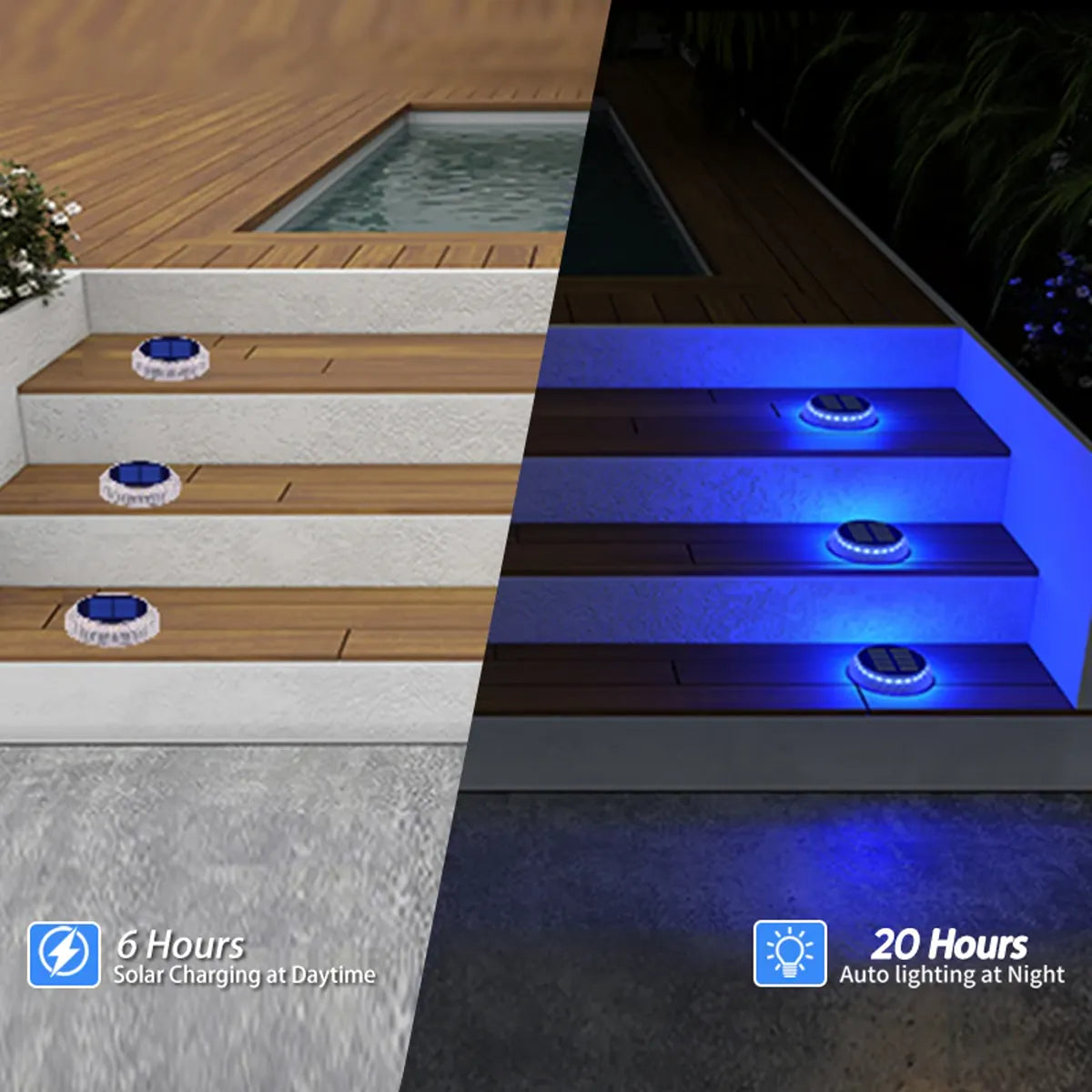 4/6 Pack Solar Driveway Deck Lights Outdoor IP68 Waterproof Stick on for Step Pool Pathway