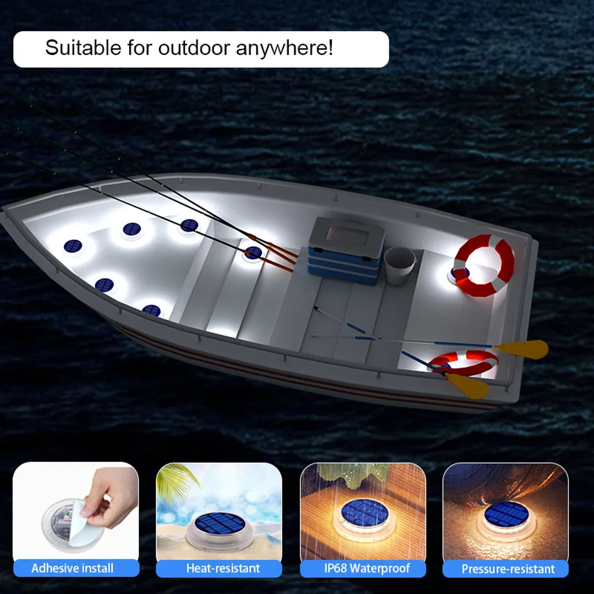 4/6 Pack Solar Driveway Deck Lights Outdoor IP68 Waterproof Stick on for Step Pool Pathway