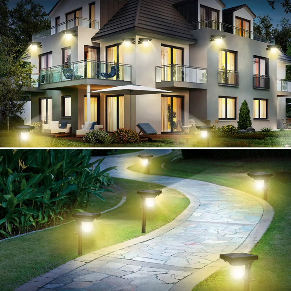 4PCS Outdoor Solar Landscape Pathway Lights with Motion Sensor Walkway Decor