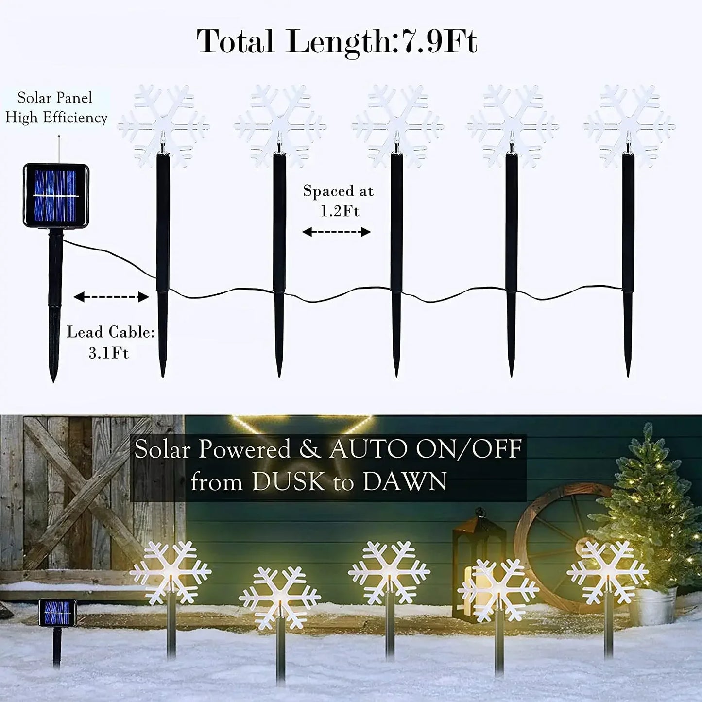 5PCS Outdoor Solar Snowflake Star Christmas Pathway Lights - Lumaz