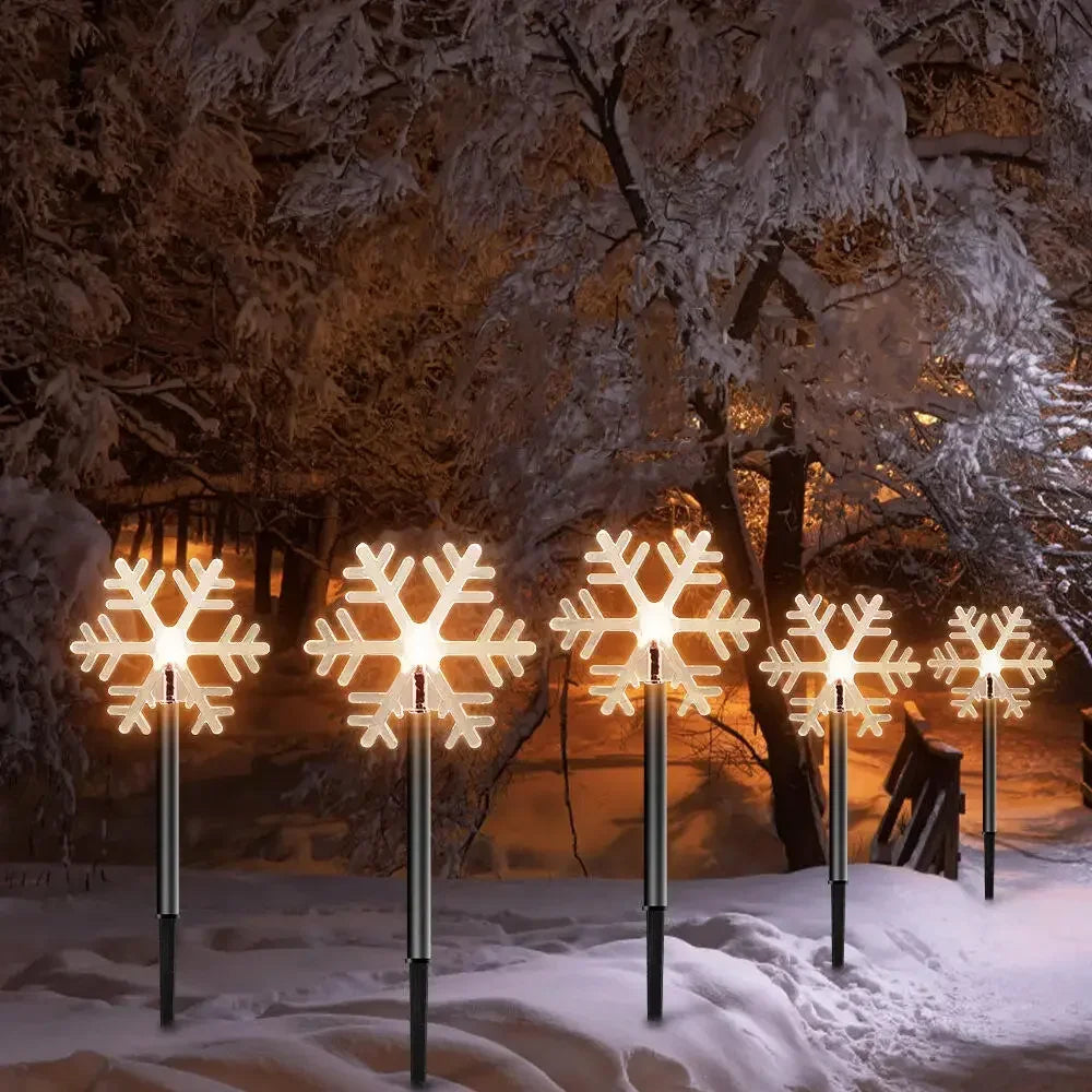 5PCS Outdoor Solar Snowflake Star Christmas Pathway Lights - Lumaz