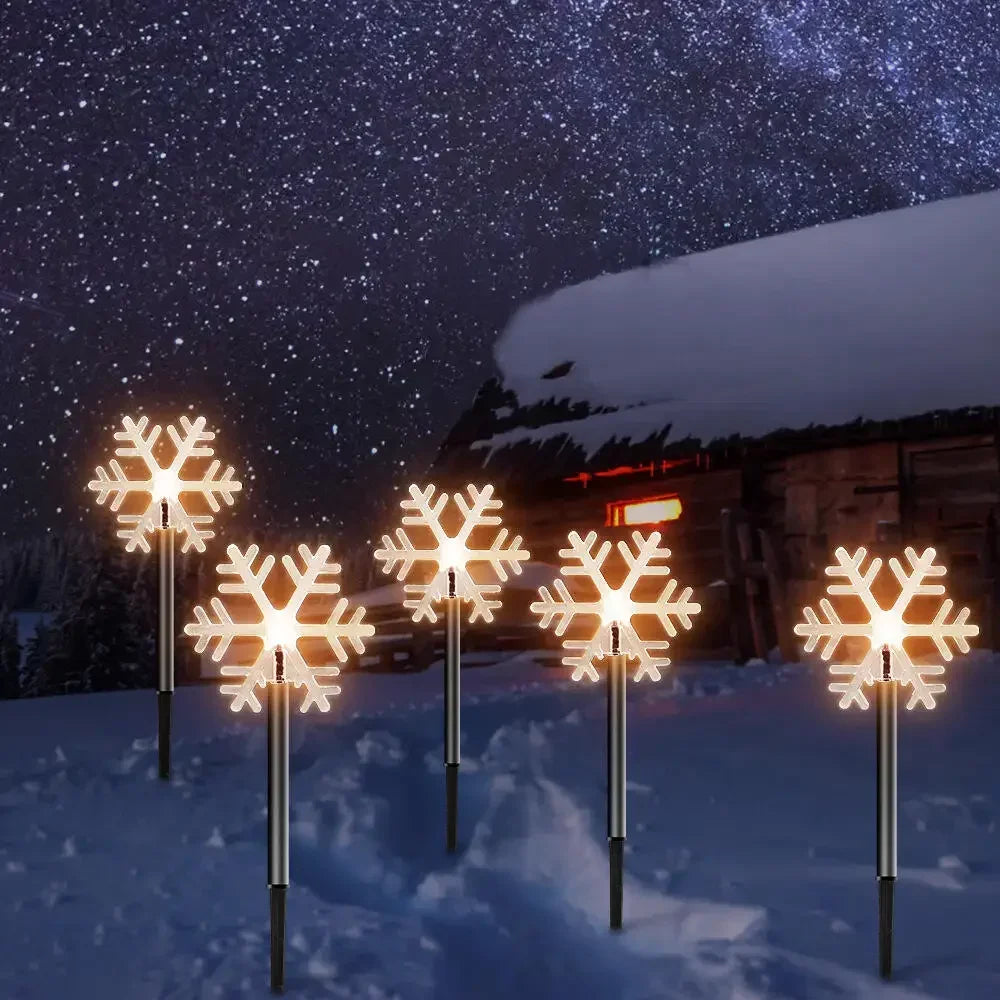 5PCS Outdoor Solar Snowflake Star Christmas Pathway Lights - Lumaz