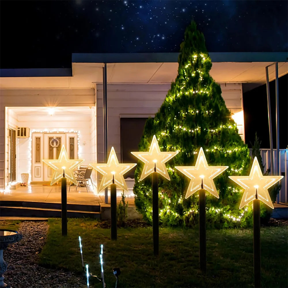 5PCS Solar Christmas Pathway Lights Christmas Decor Star LED Lights with Waterproof - Lumaz