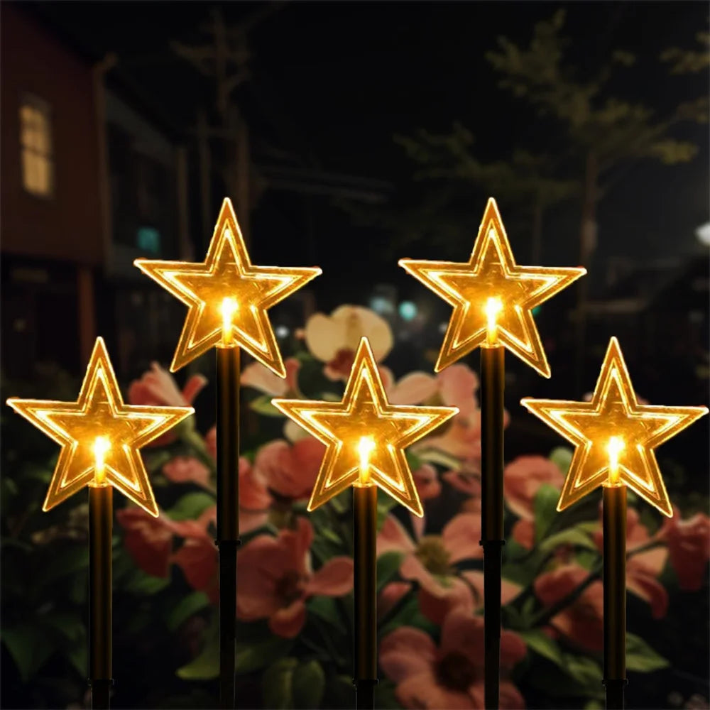 5PCS Solar Christmas Pathway Lights Christmas Decor Star LED Lights with Waterproof - Lumaz