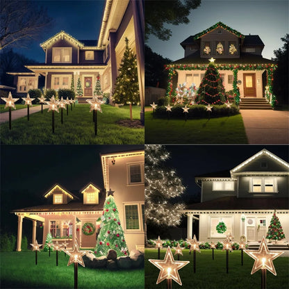 5PCS Solar Christmas Pathway Lights Christmas Decor Star LED Lights with Waterproof - Lumaz