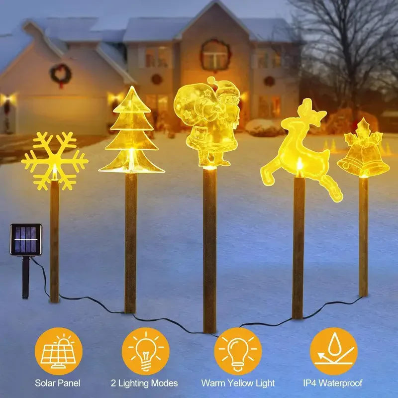 5PCS Solar Christmas Pathway Lights Christmas Decor Star LED Lights with Waterproof - Lumaz