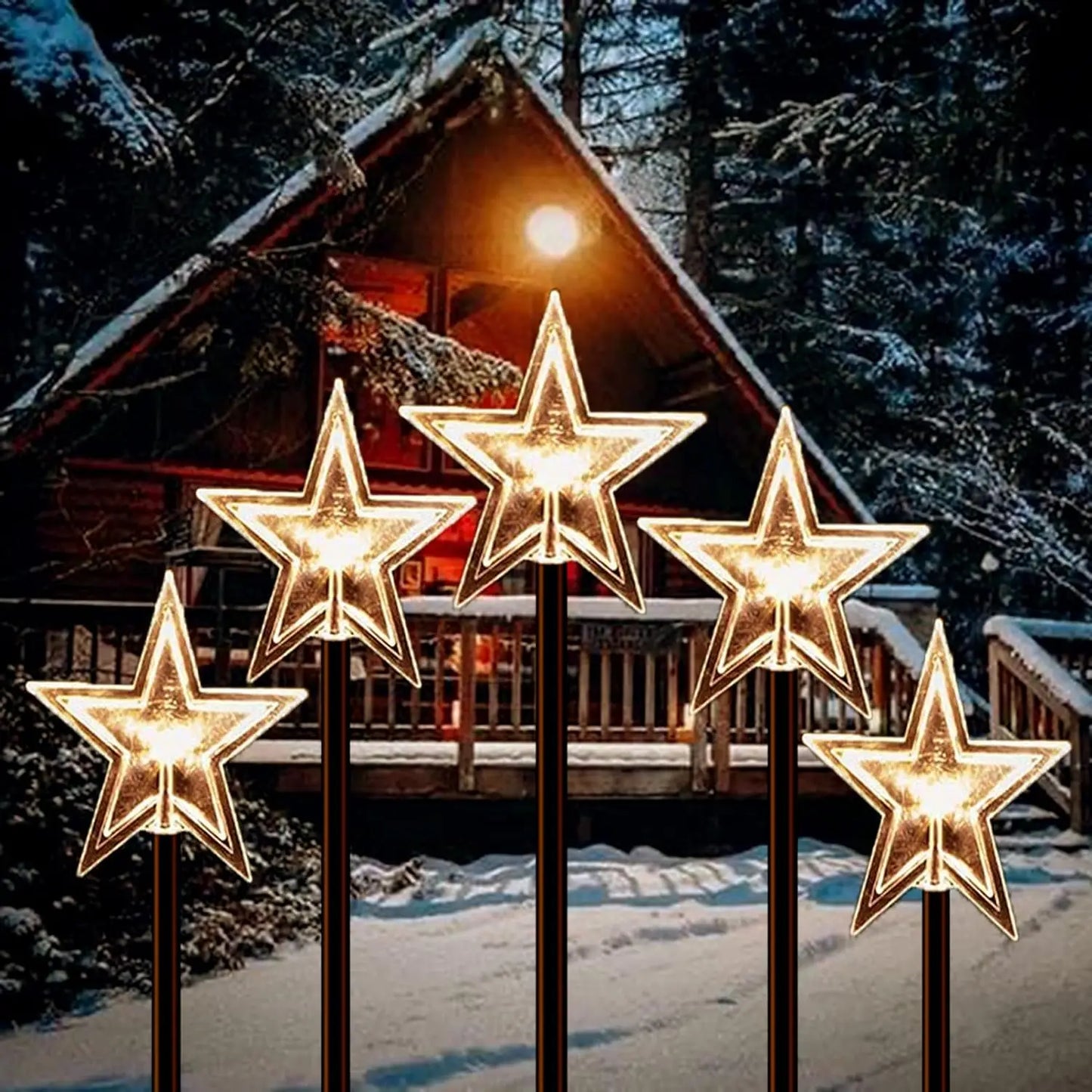 5PCS Solar Christmas Pathway Lights Christmas Decor Star LED Lights with Waterproof - Lumaz