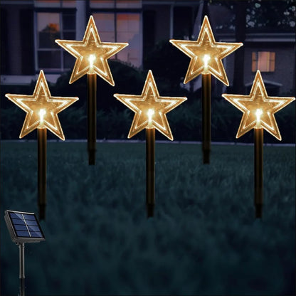 5PCS Solar Christmas Pathway Lights Christmas Decor Star LED Lights with Waterproof - Lumaz