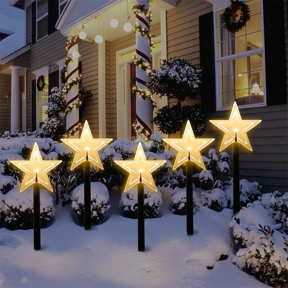 5PCS Solar Christmas Pathway Lights Christmas Decor Star LED Lights with Waterproof - Lumaz