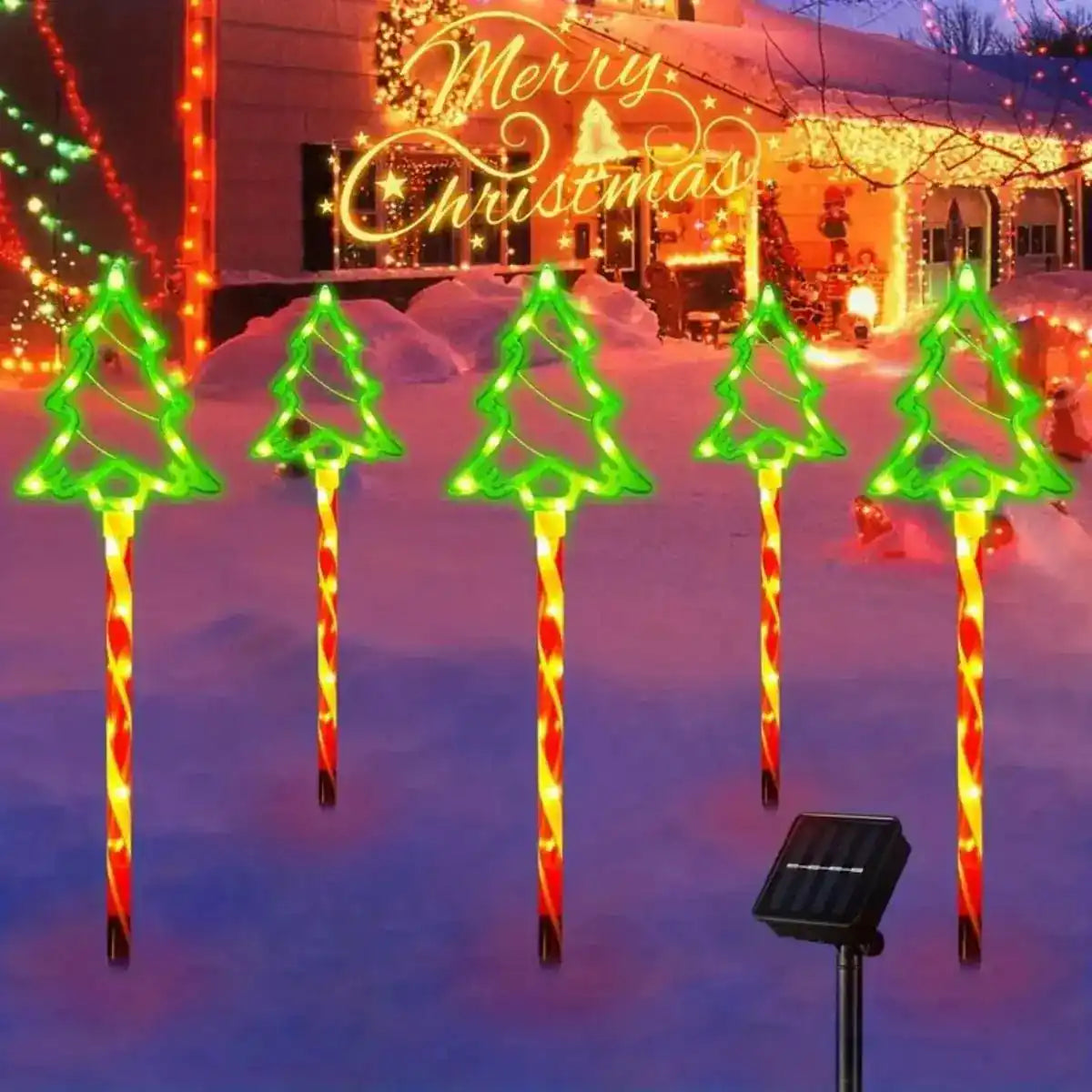 8-Mode Candy Cane Solar Christmas Stake Lights - IP65, Auto On/Off 8-Mode Candy Cane Solar Christmas Stake Lights - IP65, Auto On/Off