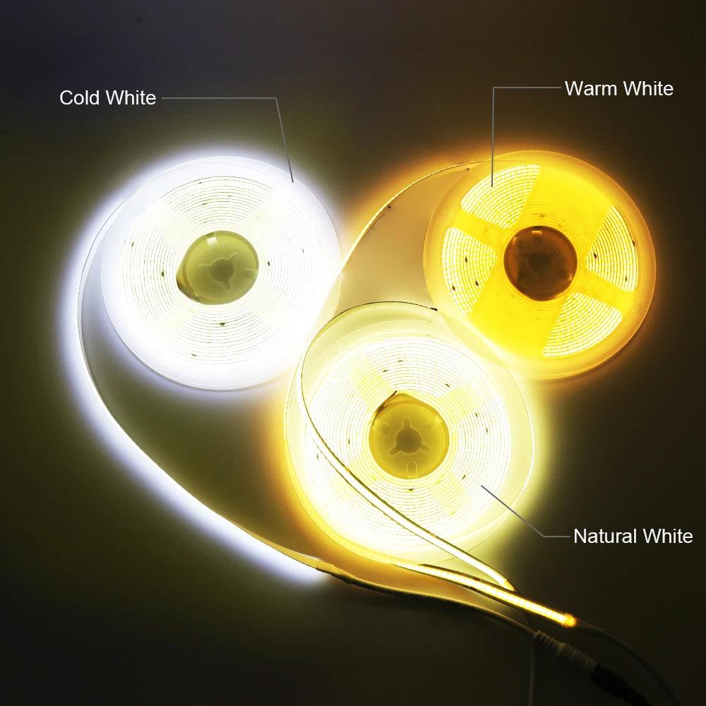 5V COB LED Strip Lights 480/528 LEDs Flexible Tape 3mm/5mm/8mm PCB - Lumaz