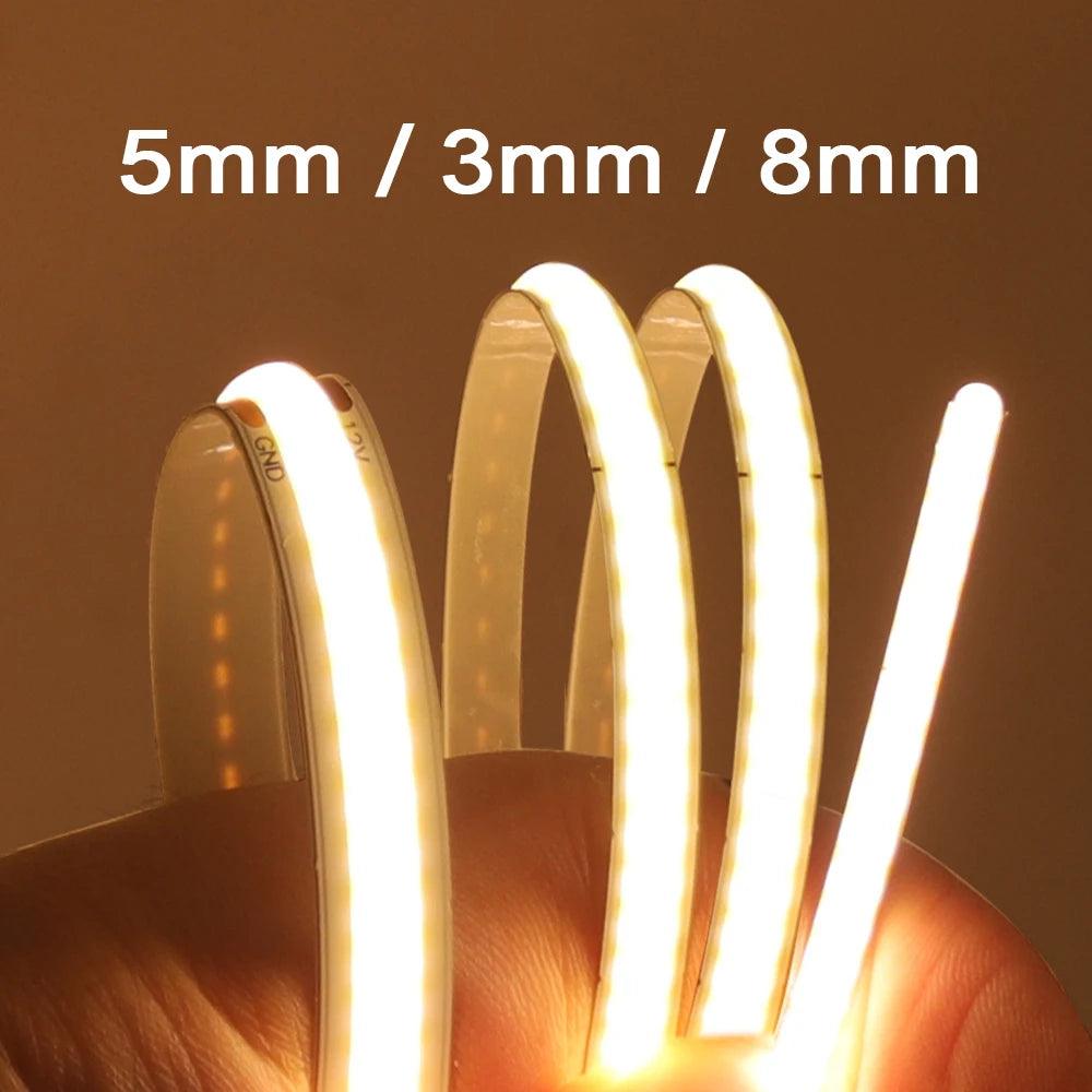 5V COB LED Strip Lights 480/528 LEDs Flexible Tape 3mm/5mm/8mm PCB - Lumaz