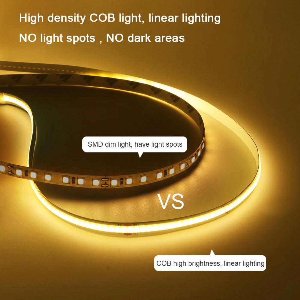 5V COB LED Strip Lights 480/528 LEDs Flexible Tape 3mm/5mm/8mm PCB - Lumaz