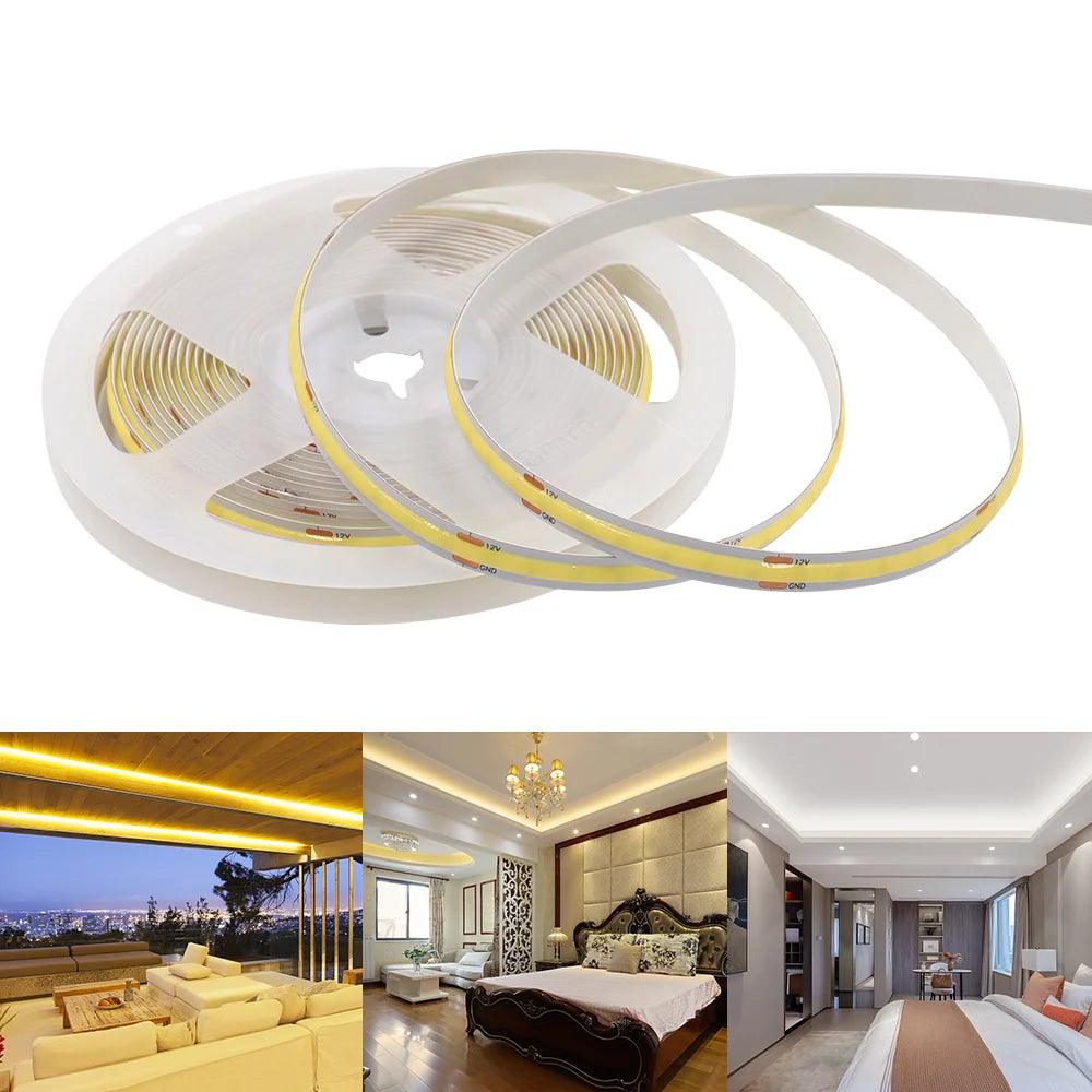 5V COB LED Strip Lights 480/528 LEDs Flexible Tape 3mm/5mm/8mm PCB - Lumaz