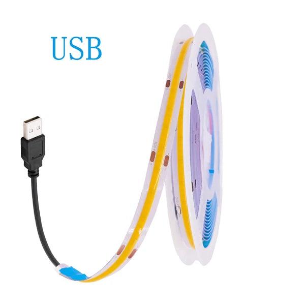 5V COB LED Strip Lights With 2-pin, 320LEDs Flexible Tape Lights, Warm Natural White Red Blue Green Decor - Lumaz