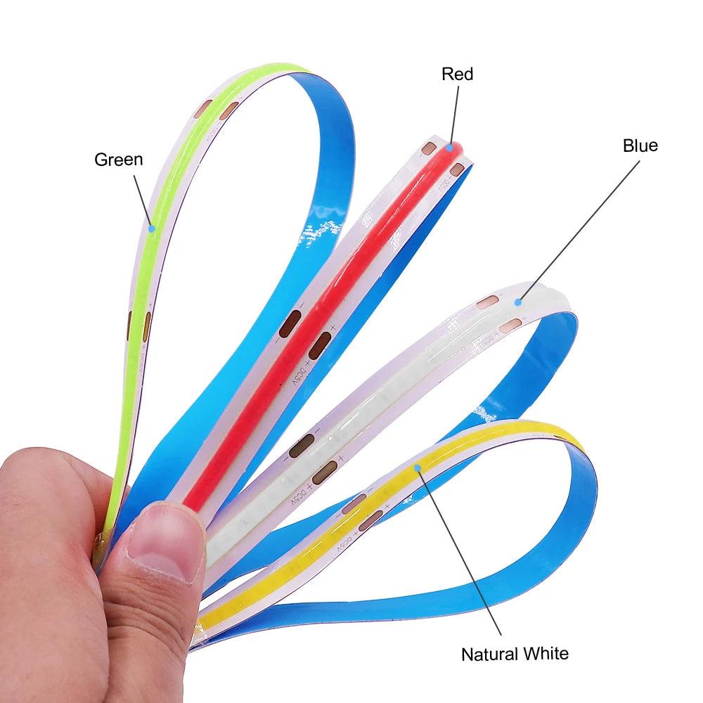 5V COB LED Strip Lights With 2-pin, 320LEDs Flexible Tape Lights, Warm Natural White Red Blue Green Decor - Lumaz