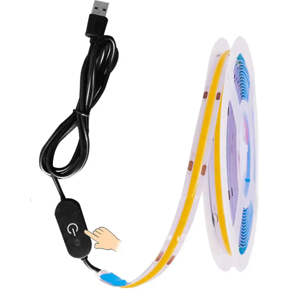 5V COB LED Strip Light with Touch Dimmer/Switch - 8 Colors, 320 LEDs/m, RA90