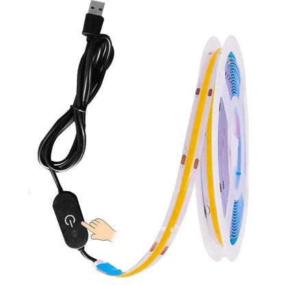 5V COB LED Strip Light with Touch Dimmer/Switch - 8 Colors, 320 LEDs/m, RA90