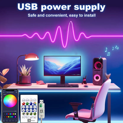 5V RGB Neon Strip Light USB Waterproof Flexible With Bluetooth Remote Control