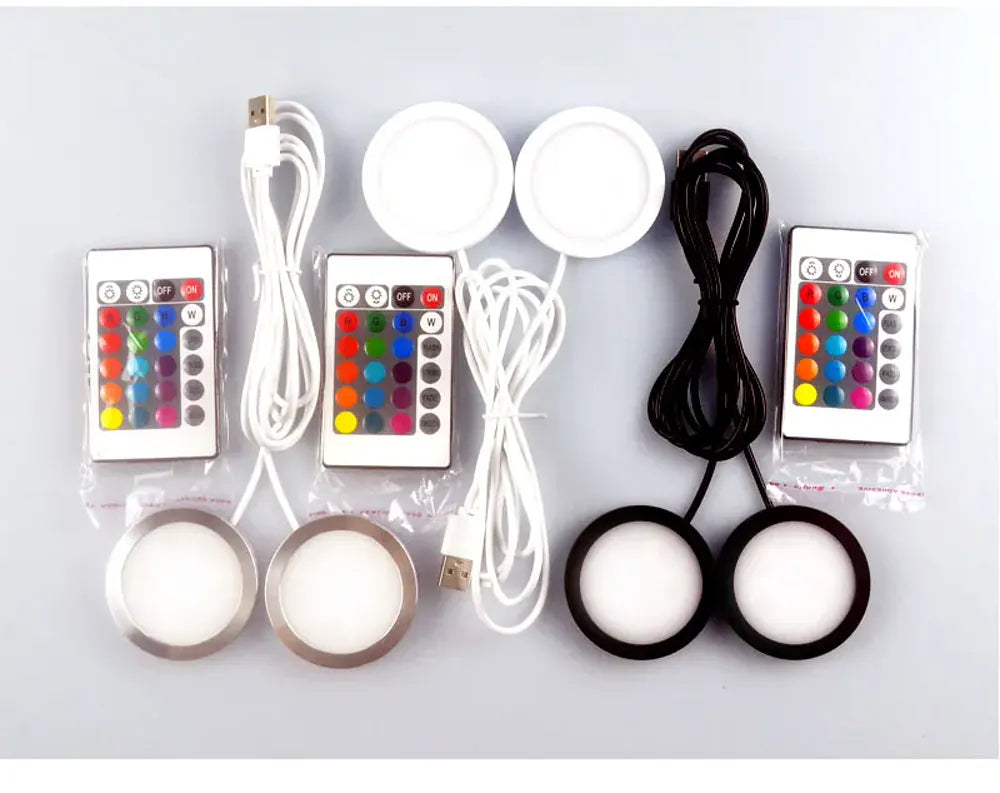 5V USB RGB Under Cabinet LED Puck Lights With Remote LED Panel Light