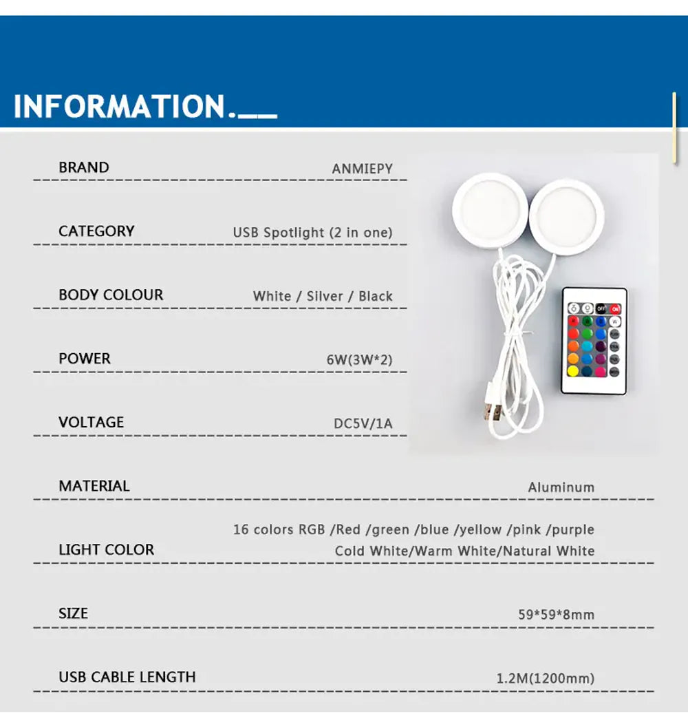 5V USB RGB Under Cabinet LED Puck Lights With Remote LED Panel Light