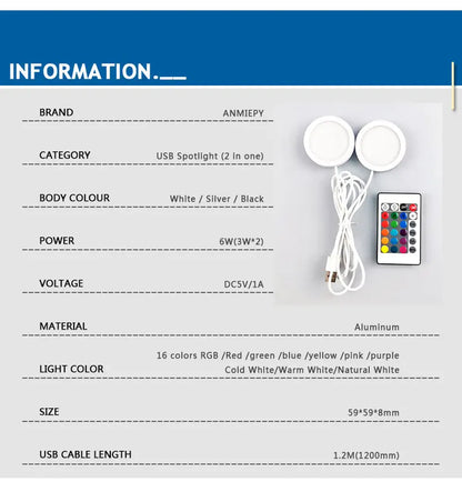 5V USB RGB Under Cabinet LED Puck Lights With Remote LED Panel Light