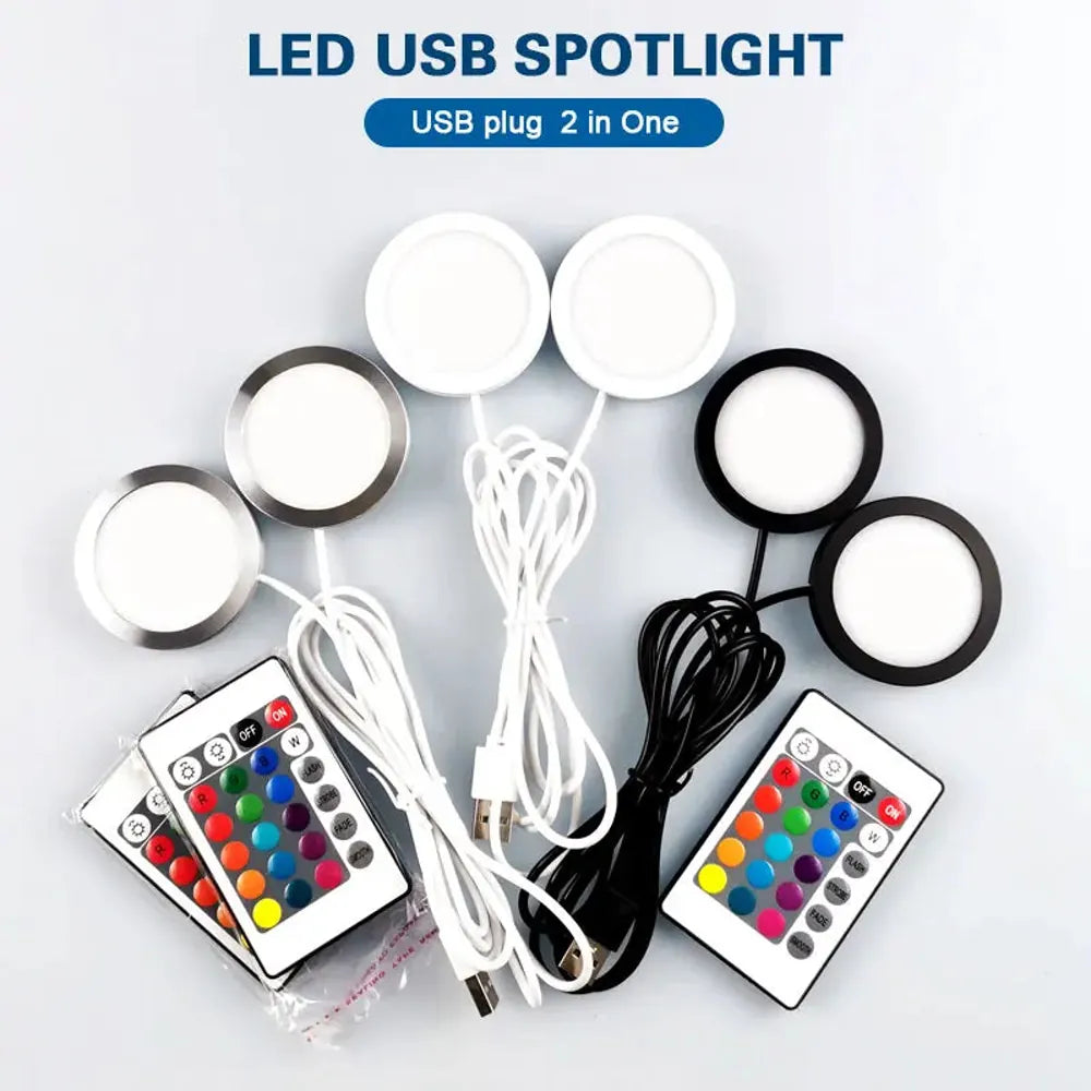 5V USB RGB Under Cabinet LED Puck Lights With Remote LED Panel Light