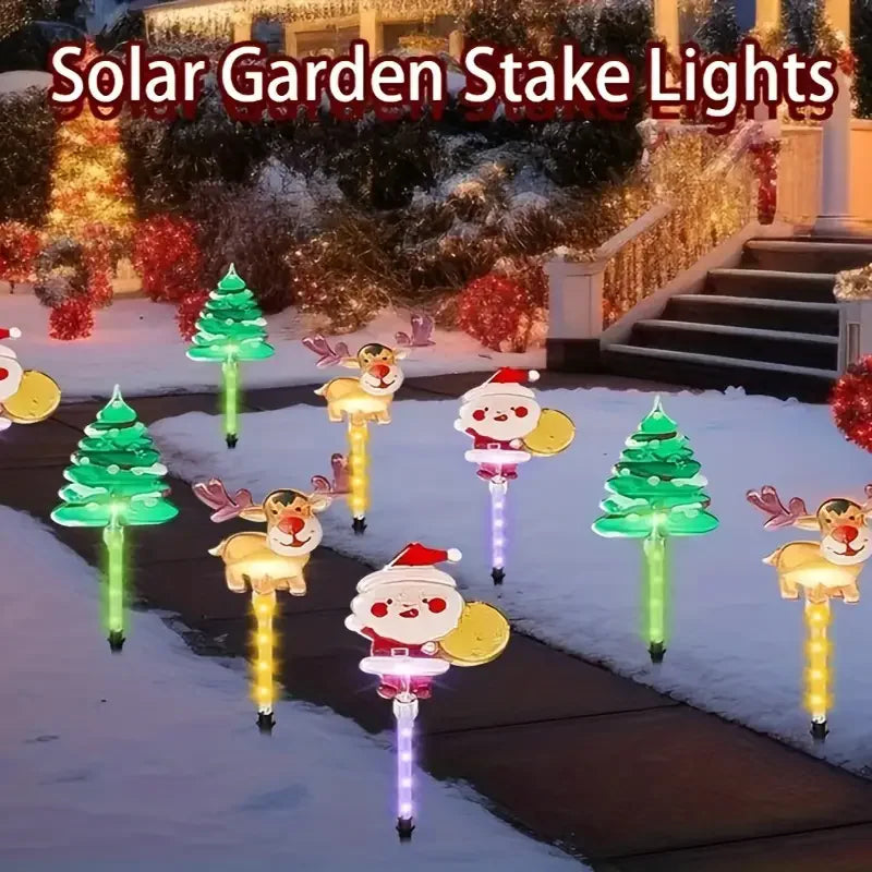 6PCS Solar Christmas Pathway Lights Christmas LED Stake Lights with Waterproof - Lumaz