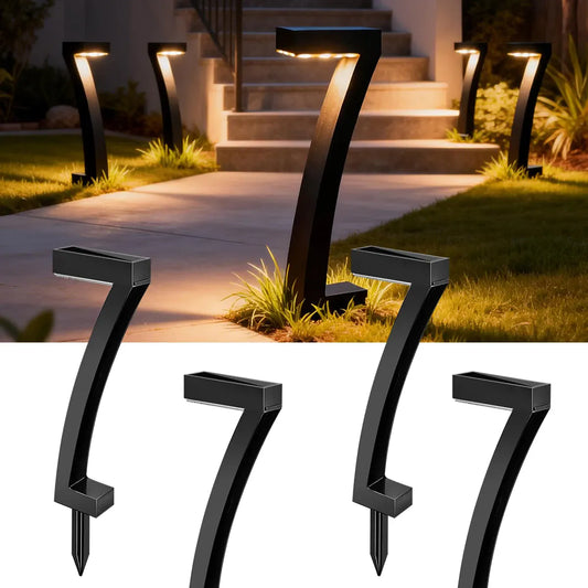 7-Shaped Solar Pathway Lights - Downward Glow, Auto Dusk to Dawn, IP65 Protection