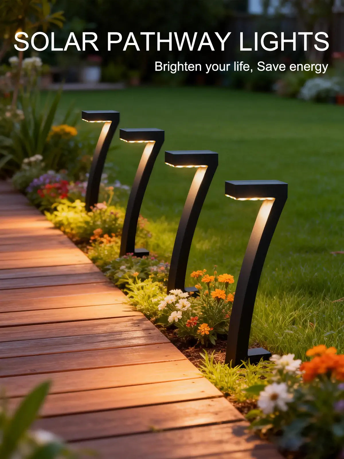 7-Shaped Solar Pathway Lights - Downward Glow, Auto Dusk to Dawn, IP65 Protection