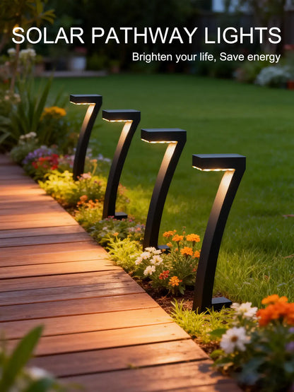 7-Shaped Solar Pathway Lights - Downward Glow, Auto Dusk to Dawn, IP65 Protection